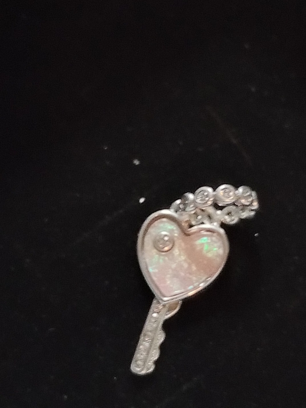Pandora Silver Heart Key Charm with Opalescent White Inlay